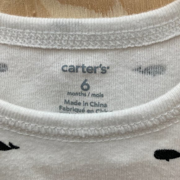 Carter's White Onesie with Navy whales, 6M - Picture 2 of 3